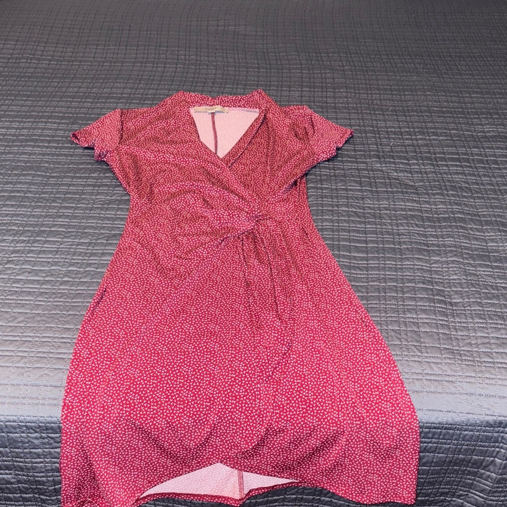 LOFT Red and Pink Heart Pattern Dress